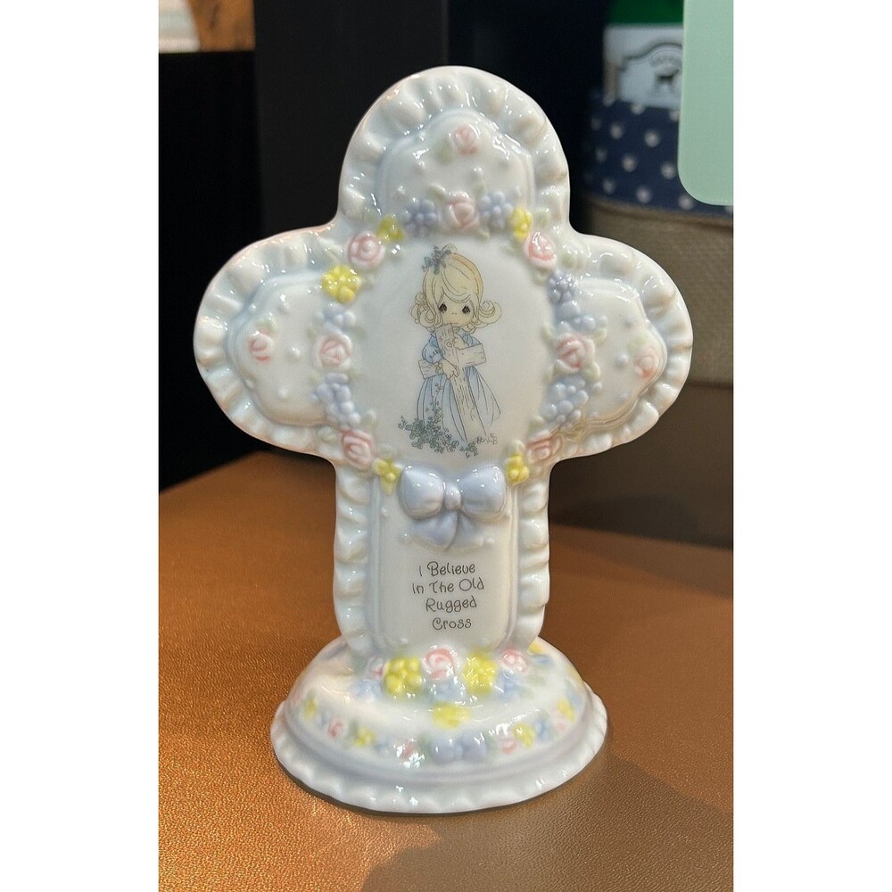 Vtg 1994 Precious Moments Ceramic Cross "I Believe in the Old Rugged Cross" (1B)